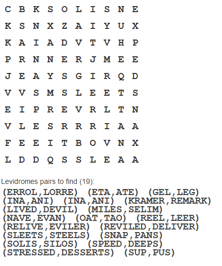 Levidrome Wordsearch Puzzle